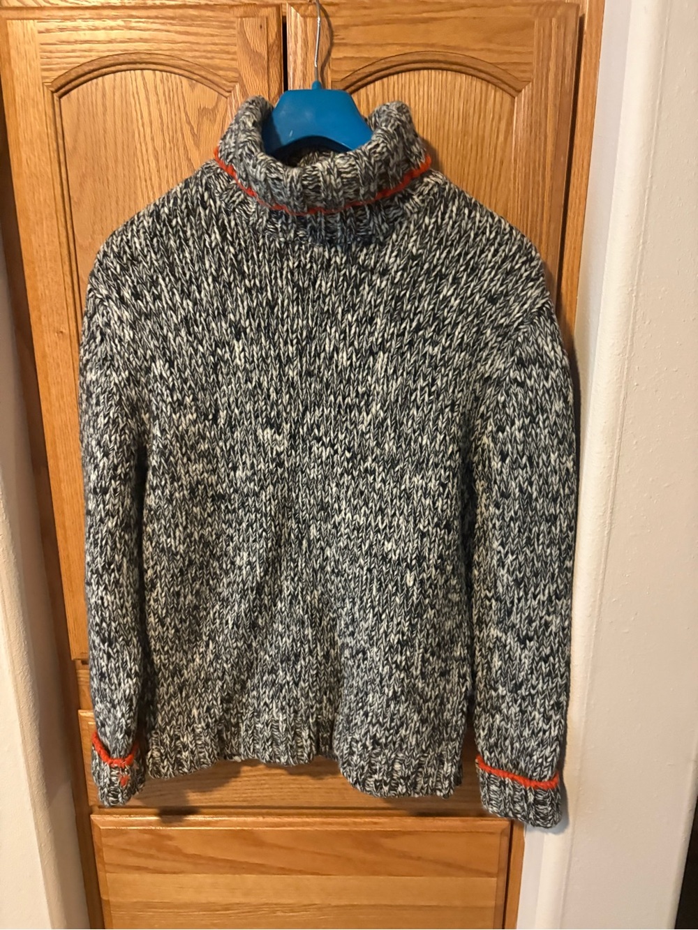 Banana Republic Marled Black & White Turtleneck Sweater with Orange Trim
